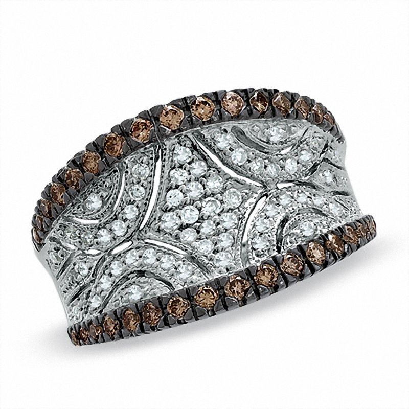 Main Image 1 of 3/4 CT. T.W. Champagne and White Diamond Concave Ring in 10K White Gold