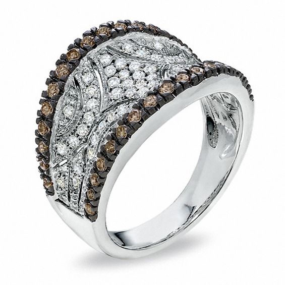 3/4 CT. T.w. Champagne and White Diamond Concave Ring in 10K White Gold