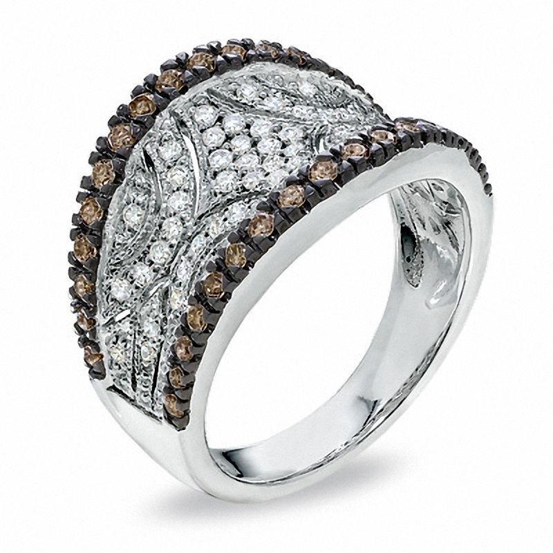 Main Image 2 of 3/4 CT. T.W. Champagne and White Diamond Concave Ring in 10K White Gold