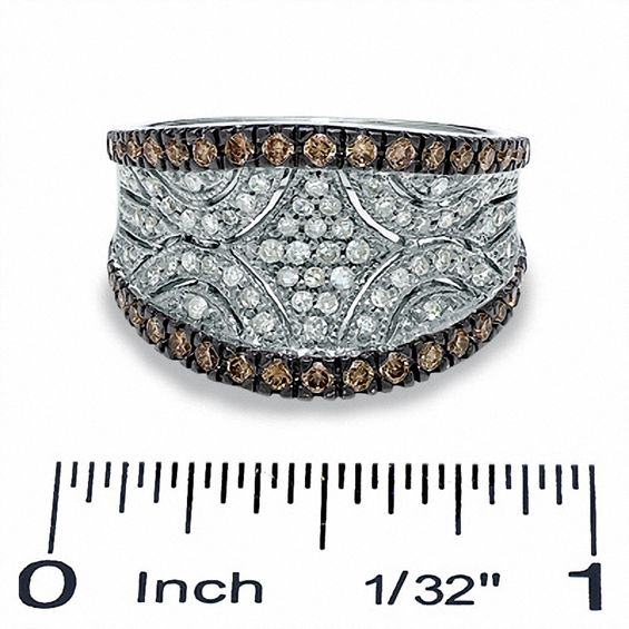 3/4 CT. T.w. Champagne and White Diamond Concave Ring in 10K White Gold