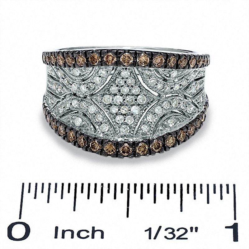 Main Image 3 of 3/4 CT. T.W. Champagne and White Diamond Concave Ring in 10K White Gold