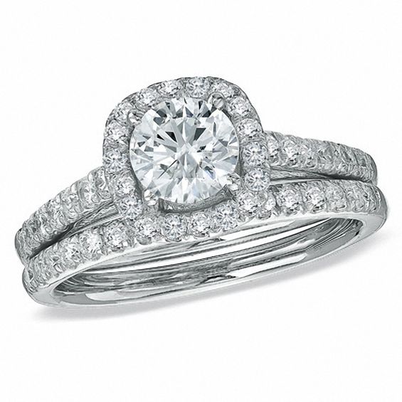 1 3 4 CT T W Diamond Framed Bridal Set in 14K White Gold 1 3 4 CT T W Diamond Framed Bridal Set in 14K White Gold