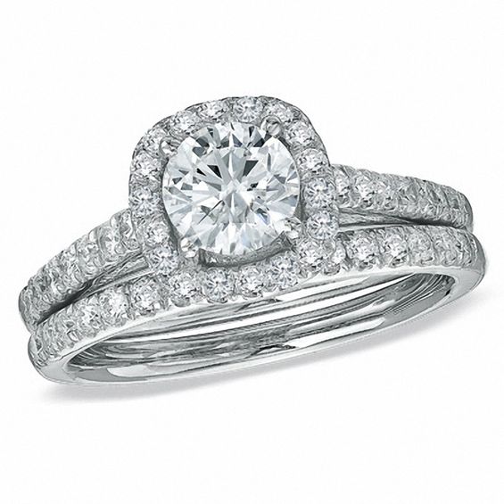 1 3 4 CT T W Diamond  Framed Bridal  Set in 14K White Gold 