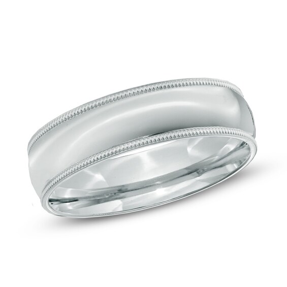 6.0mm Comfort Fit Milgrain Wedding Band in 14K White Gold