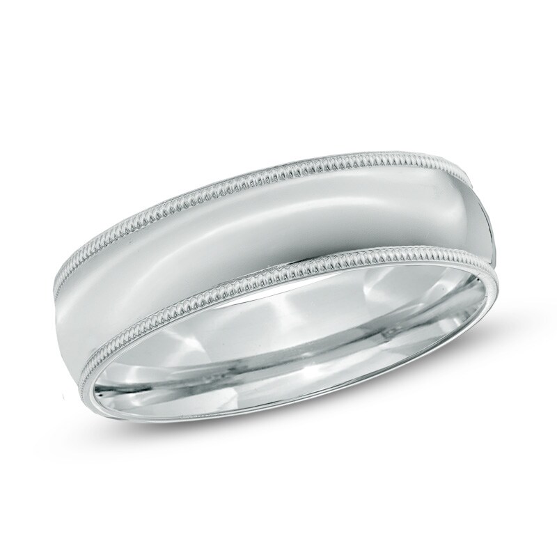 Men's 6.0mm Comfort Fit Milgrain Wedding Band in 14K White Gold