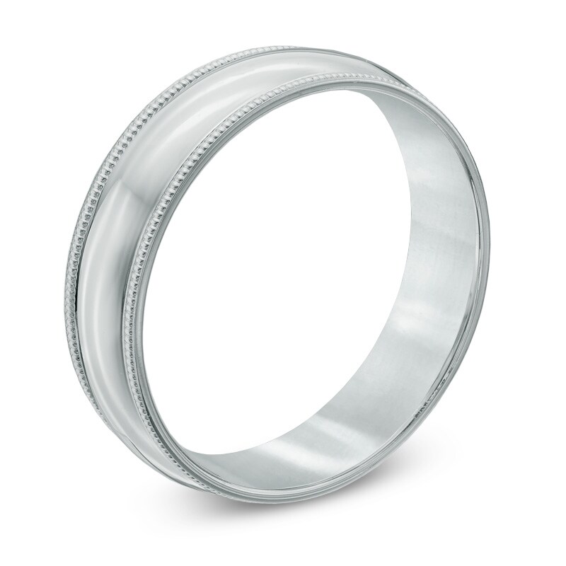 Men's 6.0mm Comfort Fit Milgrain Wedding Band in 14K White Gold