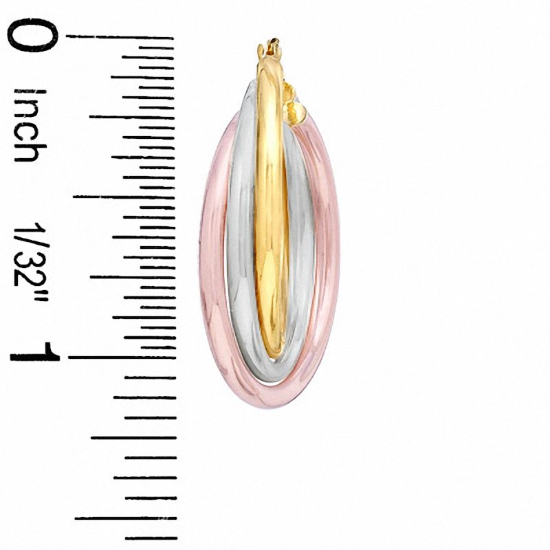 25mm Bypass Hoop Earrings in Tri-Color 14K Gold Bonded Sterling Silver