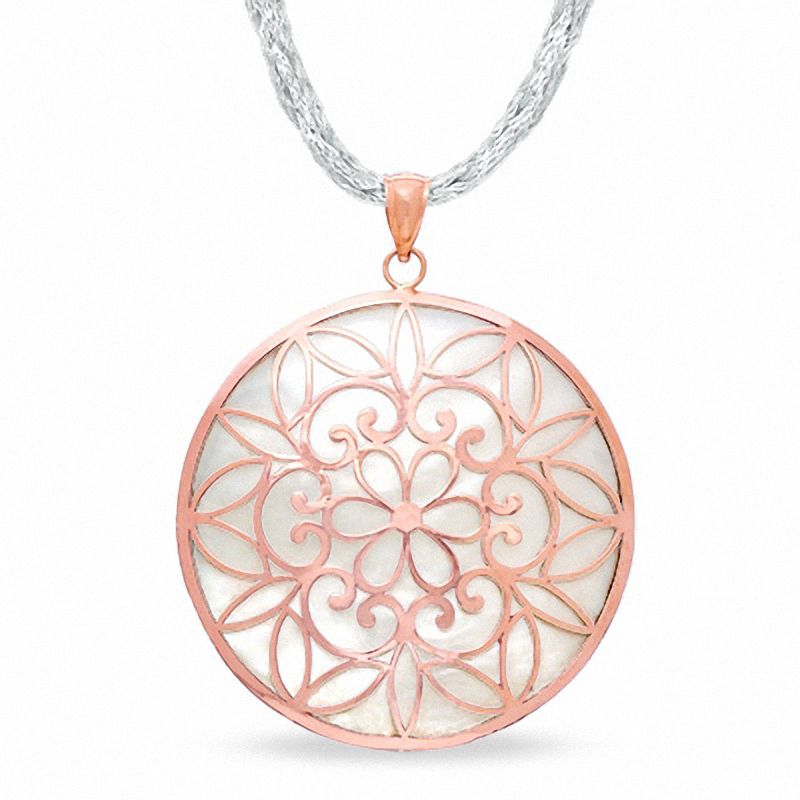 Main Image 1 of Mother-of-Pearl Medallion in 14K Rose Gold with Silver-Plated Cord
