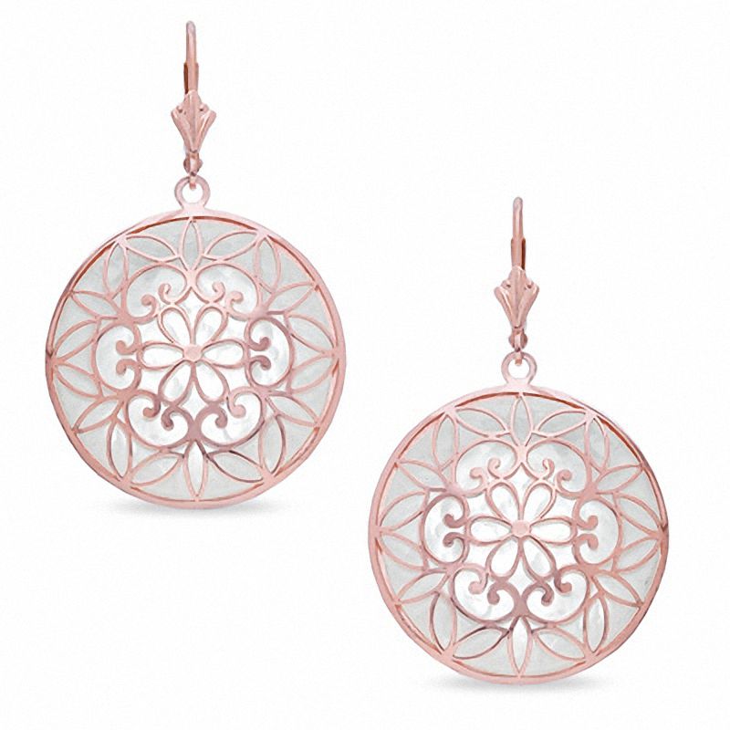 Main Image 1 of Mother-of-Pearl Leverback Earrings in 14K Rose Gold