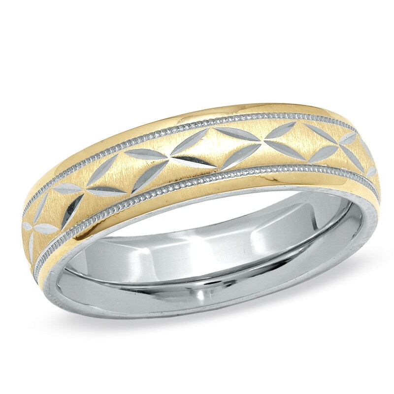 Main Image 1 of 6.0mm Diamond-Cut X Band in Sterling Silver and 14K Gold