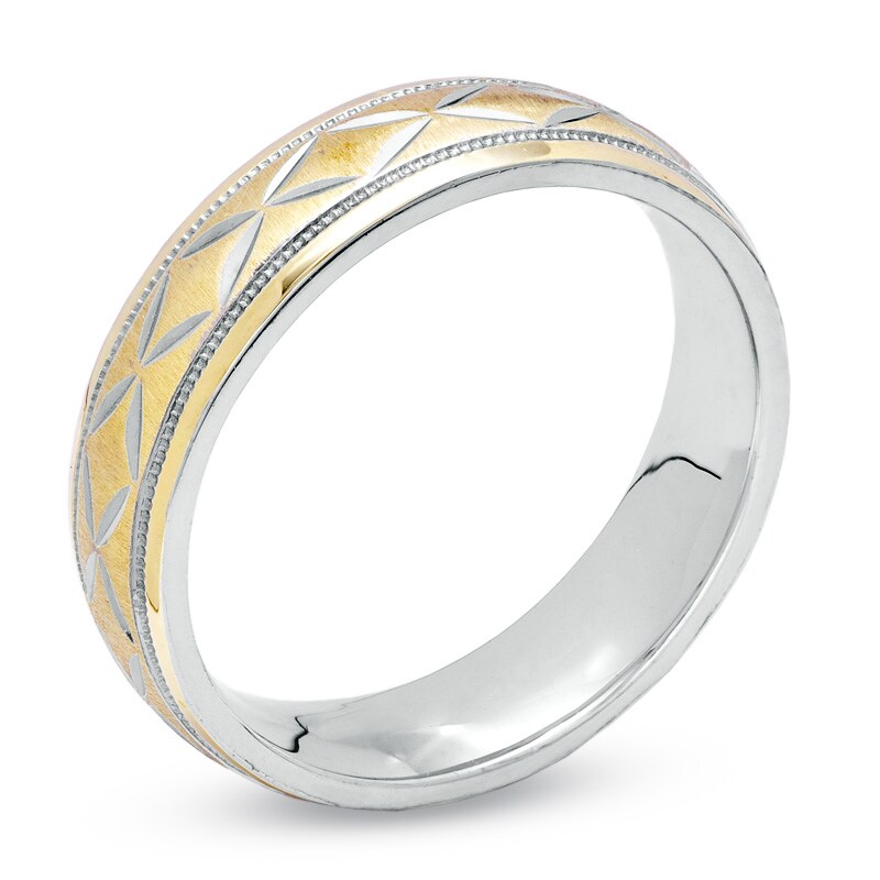 Main Image 2 of 6.0mm Diamond-Cut X Band in Sterling Silver and 14K Gold
