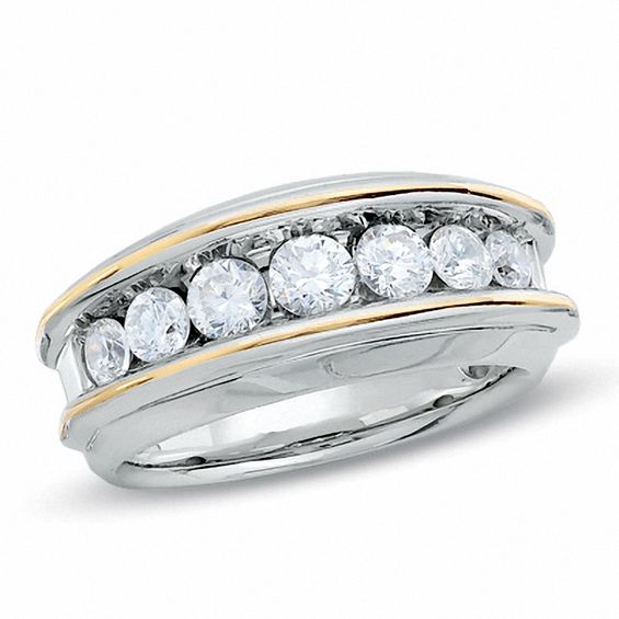 Men s 1 1 2 CT. T.W. Diamond Seven Stone Wedding Band in 10K Two Tone Gold Zales