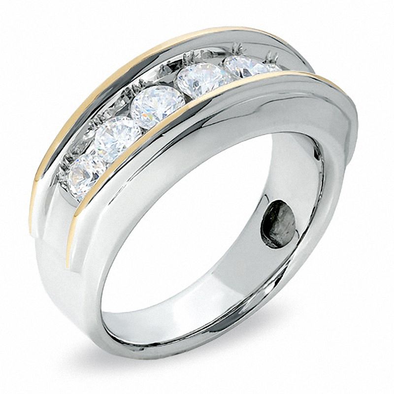 Men's 1-1/2 CT. T.W. Diamond Seven Stone Wedding Band in 10K Two-Tone Gold