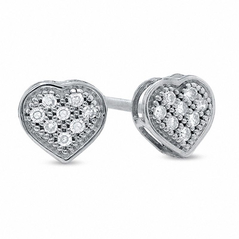 Diamond Accent MicroPavé Heart Stud Earrings in 10K White Gold Zales