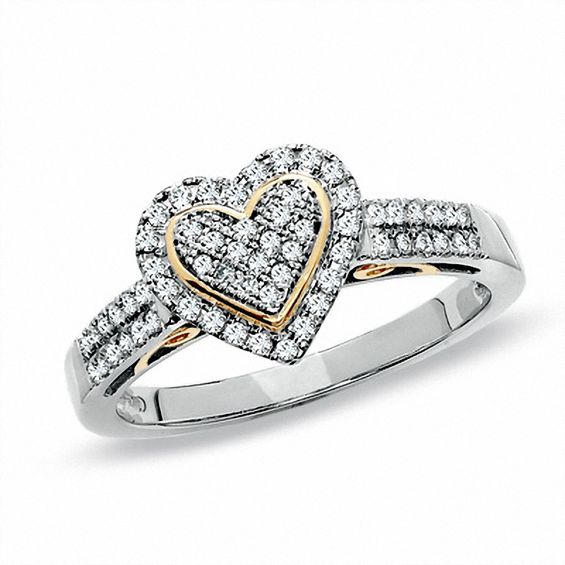 1/3 CT. T.w. Diamond PavÃ© Heart Ring in 10K Two-Tone Gold