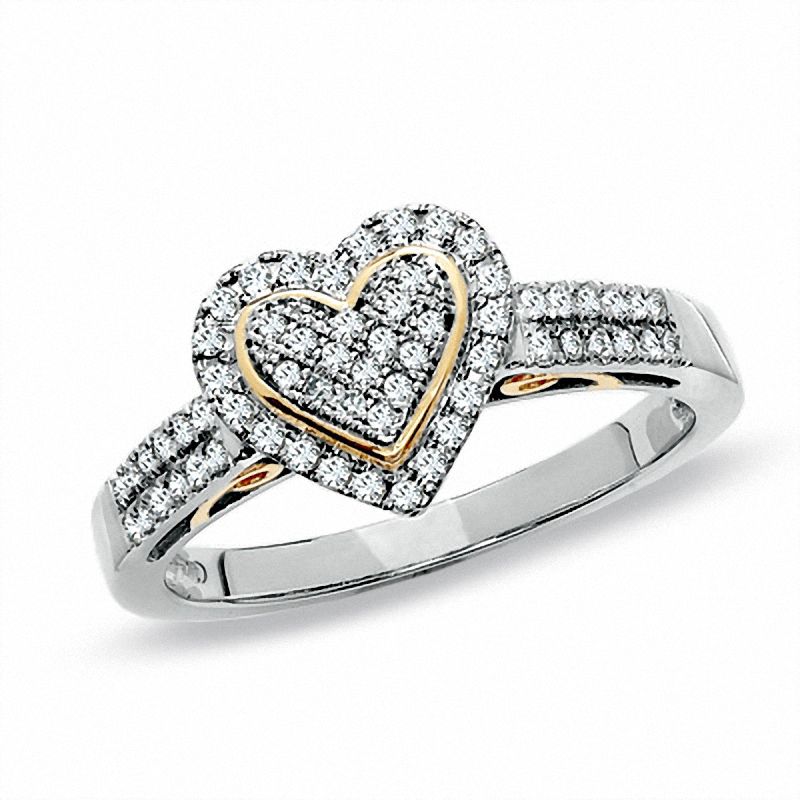 1/3 CT. T.W. Diamond Pavé Heart Ring in 10K Two-Tone Gold