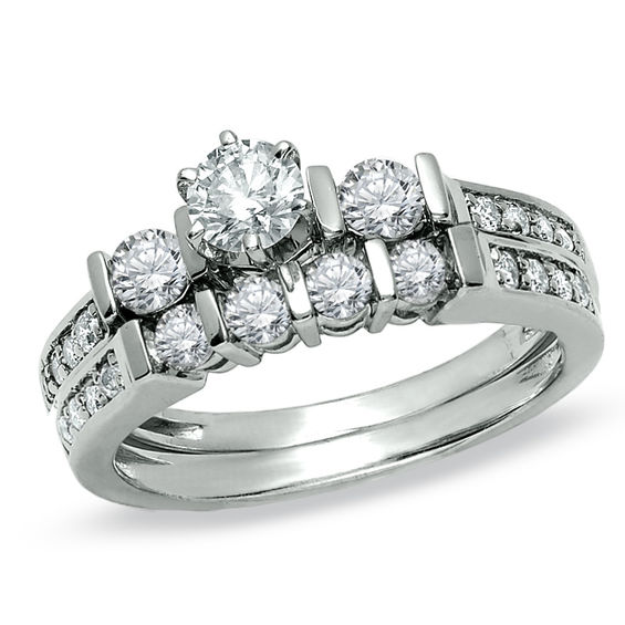 1 CT. T.W. Diamond Three Stone Bridal Set in 14K White Gold | Bridal ...