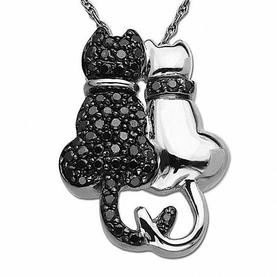 1/3 CT. T.w. Black Diamond Double Cat Pendant in Sterling Silver