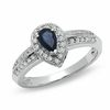 Thumbnail Image 0 of Pear-Shaped Blue Sapphire Vintage-Style Engagement Ring in 10K White Gold with Diamond Accents