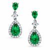 Thumbnail Image 1 of Pear-Shaped Lab-Created Emerald and White Sapphire Drop Earrings in 14K White Gold
