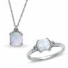 Thumbnail Image 1 of Lab-Created Opal Ring and Pendant Set in 14K White Gold with Diamonds - Size 7