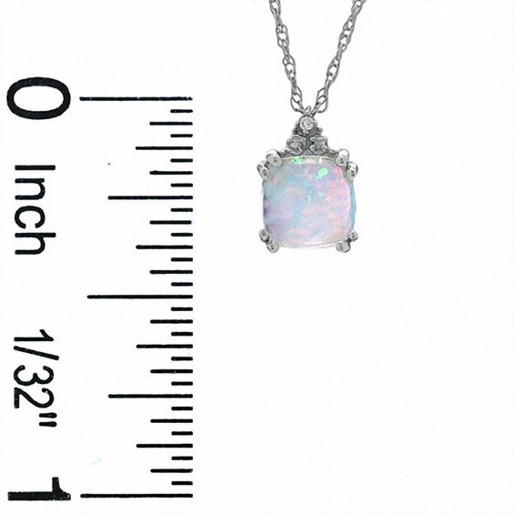Lab-Created Opal Ring and Pendant Set in 14K White Gold with Diamonds - Size 7