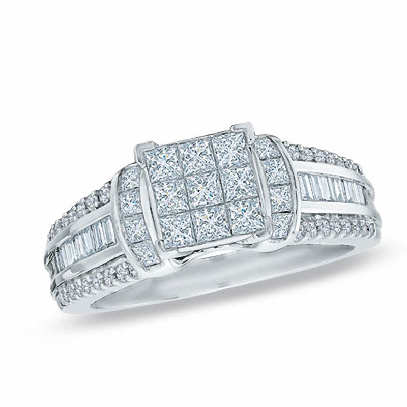 1-1/4 CT. T.W. Composite Princess-Cut Diamond Ring in 14K White Gold