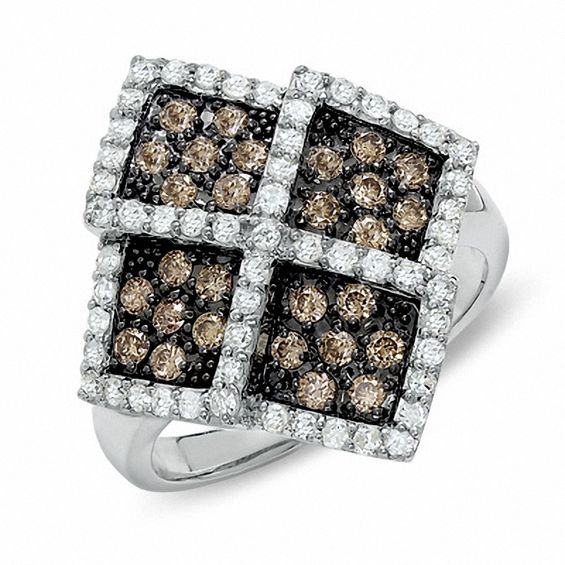 1 CT. T.w. Enhanced Champagne and White Diamond Harlequin Ring in 14K White Gold