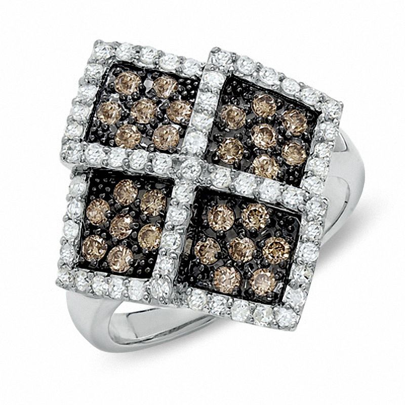 Main Image 1 of 1 CT. T.W. Enhanced Champagne and White Diamond Harlequin Ring in 14K White Gold