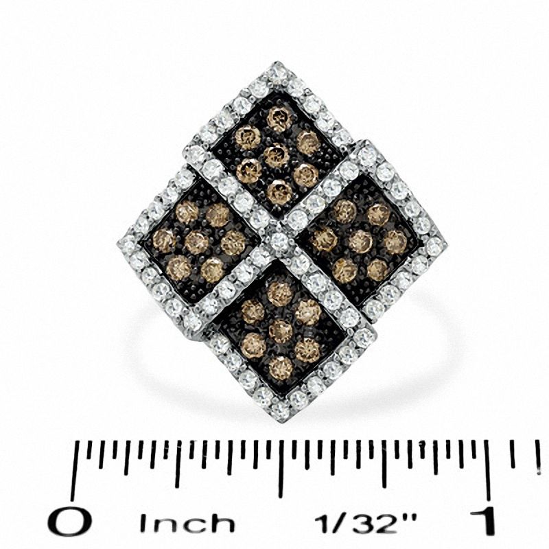 Main Image 3 of 1 CT. T.W. Enhanced Champagne and White Diamond Harlequin Ring in 14K White Gold