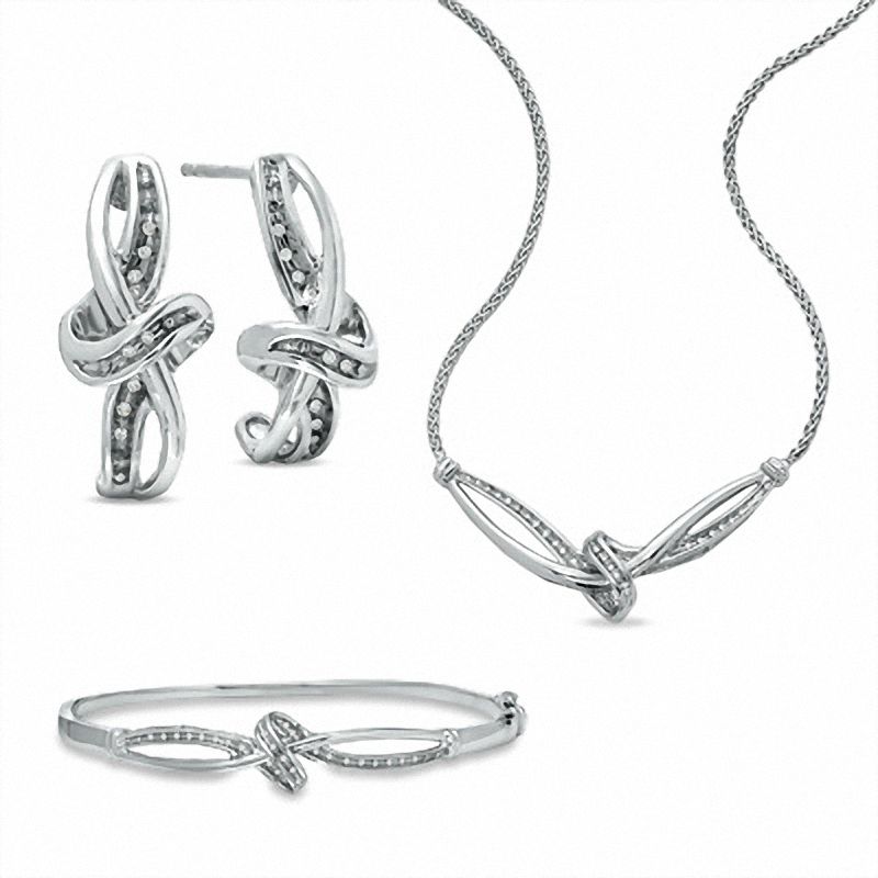 Main Image 1 of Diamond Accent Three Piece Knot Set in Sterling Silver