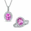 Thumbnail Image 1 of Oval Lab-Created Pink and White Sapphire Pendant and Ring Set in Sterling Silver
