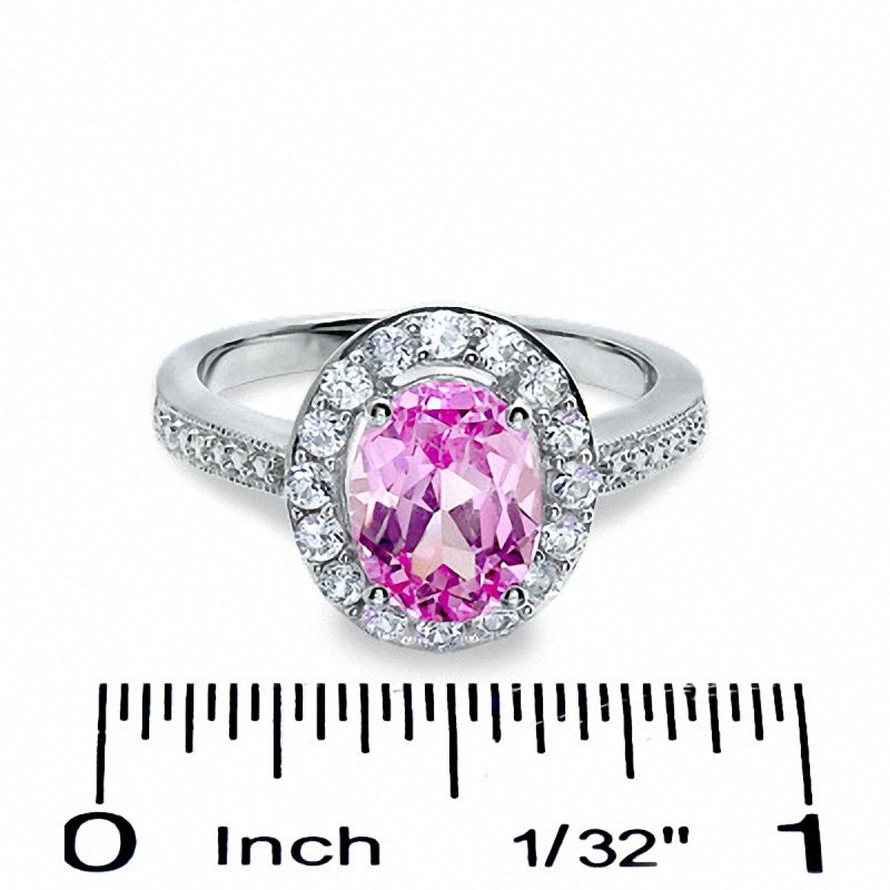 Main Image 3 of Oval Lab-Created Pink and White Sapphire Pendant and Ring Set in Sterling Silver