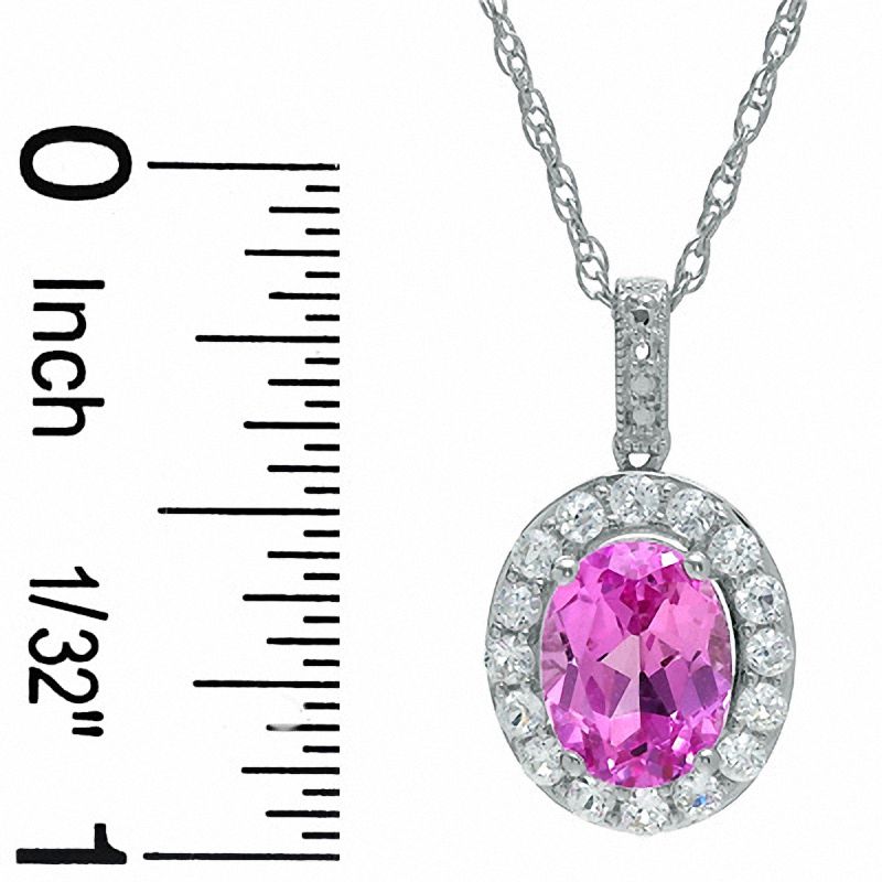 Main Image 4 of Oval Lab-Created Pink and White Sapphire Pendant and Ring Set in Sterling Silver