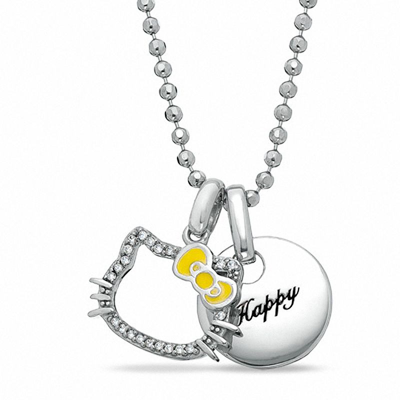 Hello Kitty® 35th Anniversary Sterling Silver "Happy" Pendant with White Sapphires and Diamond Accent