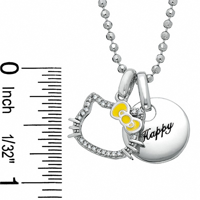 Hello Kitty® 35th Anniversary Sterling Silver "Happy" Pendant with White Sapphires and Diamond Accent