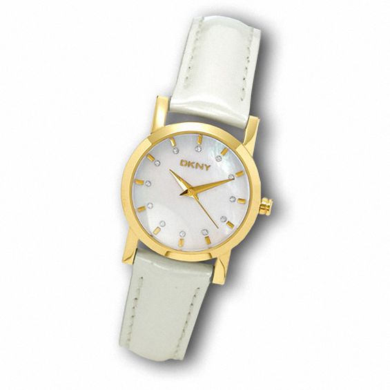 Ladies' Dkny White Dial Watch with White Leather Strap (Model: Ny4765)