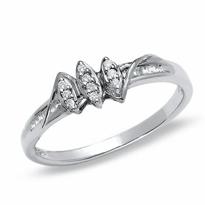 Main Image 1 of 1/15 CT. T.W. Diamond Marquise Cluster Promise Ring in 10K White Gold