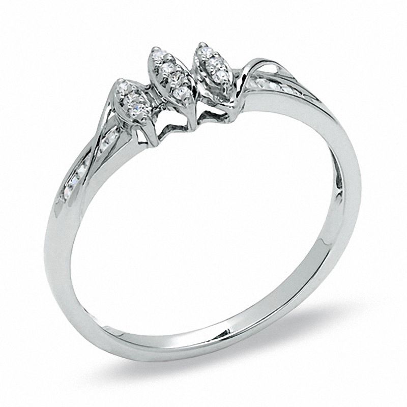 Main Image 2 of 1/15 CT. T.W. Diamond Marquise Cluster Promise Ring in 10K White Gold
