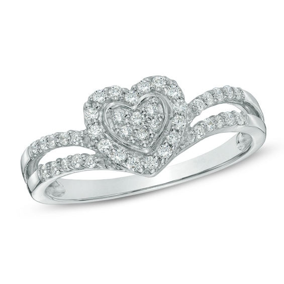 1/3 CT. T.w. Diamond Heart Duchess Ring in 10K White Gold