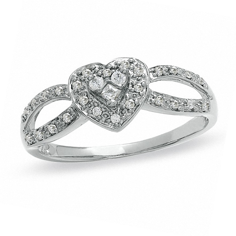 1/6 CT. T.W. Diamond Heart Split Shank Promise Ring in 10K White Gold