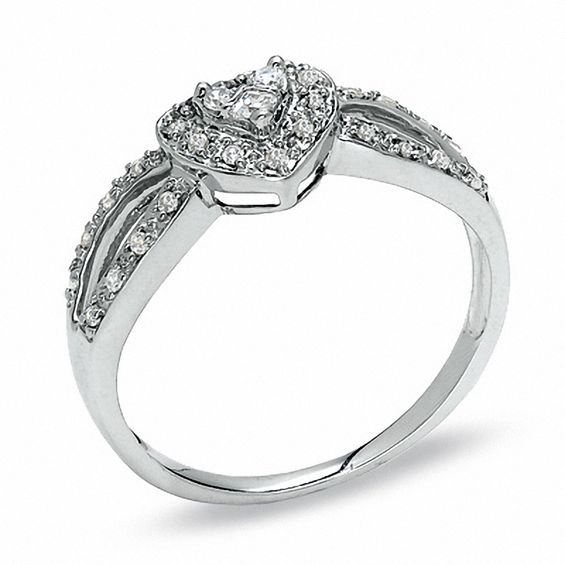 1/6 CT. T.w. Diamond Heart Split Shank Promise Ring in 10K White Gold