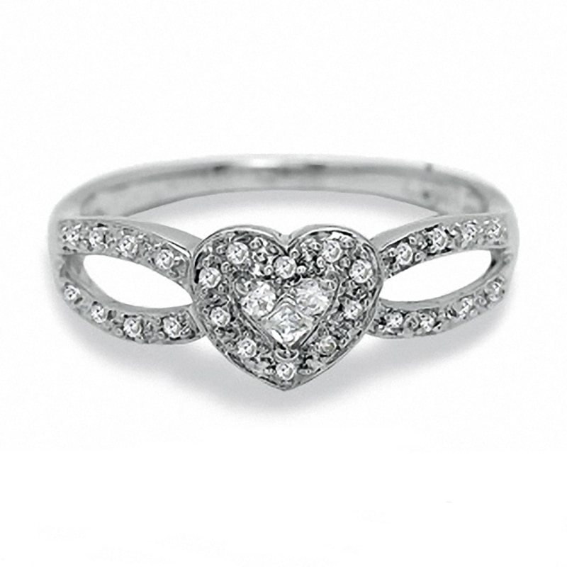 1/6 CT. T.W. Diamond Heart Split Shank Promise Ring in 10K White Gold