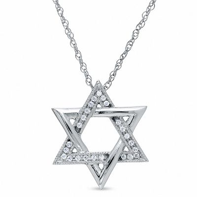 Jewelry Stores Network Sterling Silver 16mm Oval Diamond Satin Star of David Locket 