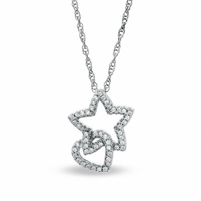 1/5 CT. T.W. Diamond Heart and Star Pendant in Sterling Silver