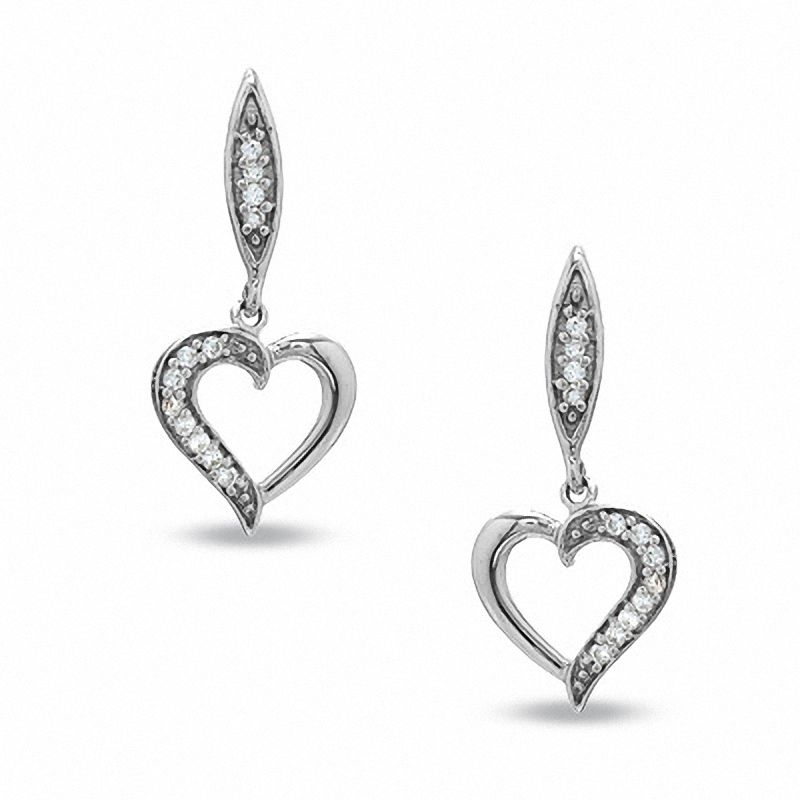 Main Image 1 of Diamond Accent Heart Dangle Earrings in 10K White Gold