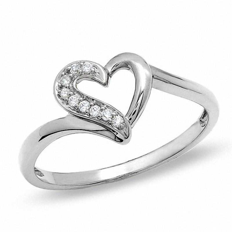 Main Image 1 of 1/20 CT. T.W. Diamond Heart Outline Ring in 10K White Gold