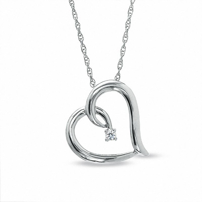 Main Image 1 of 1/20 CT. Diamond Solitaire Tilted Heart Pendant in Sterling Silver