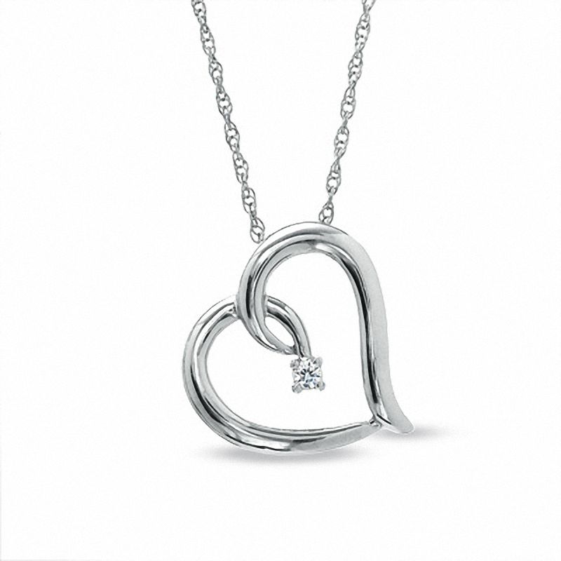 1/20 CT. Diamond Solitaire Tilted Heart Pendant in Sterling Silver