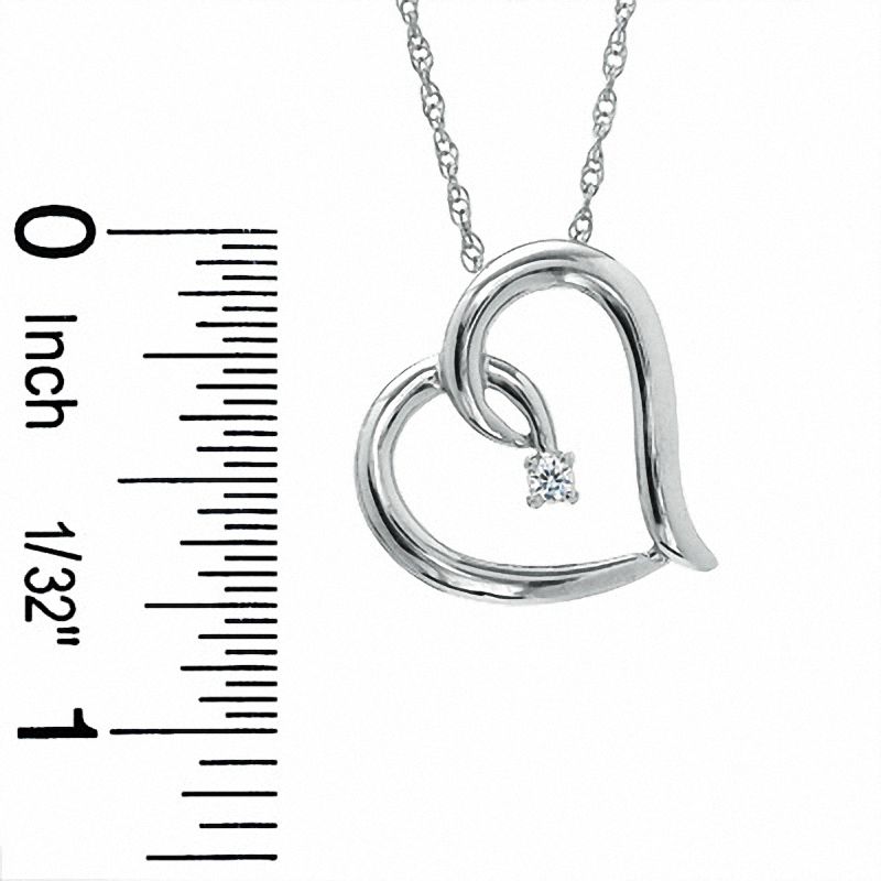 Main Image 2 of 1/20 CT. Diamond Solitaire Tilted Heart Pendant in Sterling Silver